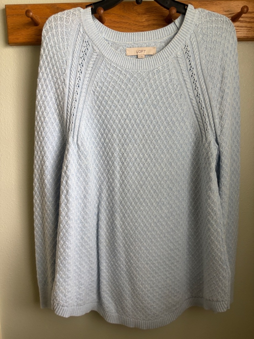 LOFT Pale Blue Textured Knit Crewneck Sweater